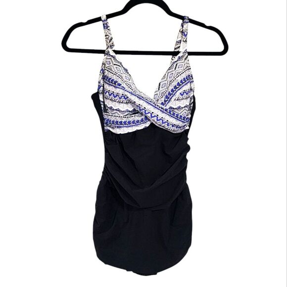 Profile By Gottex Swimsuit Swim Dress Blue White Black NWOT 12 - Picture 1 of 6
